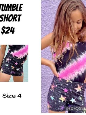 Girls' Black & Pink Star Print Active Shorts